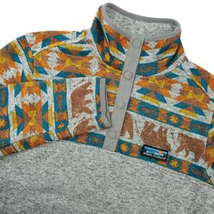 Simply Southern Pullover Womens M Gray Aztec Bear Fleece Snap Neck Cozy Outdoors